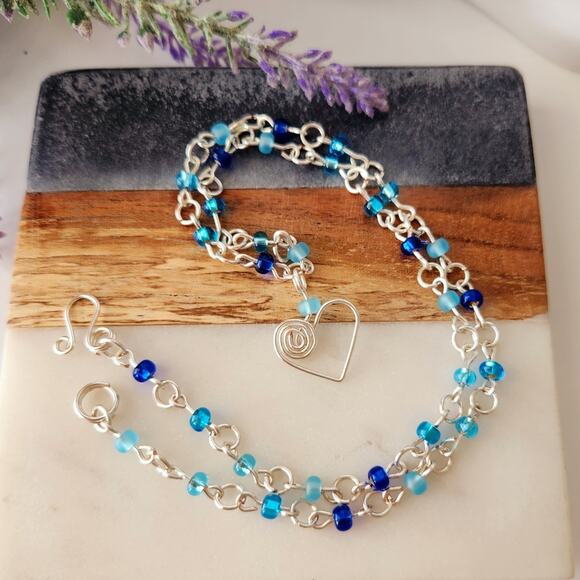 Silver Wire Heart Beaded Necklace - Picture 4 of 10